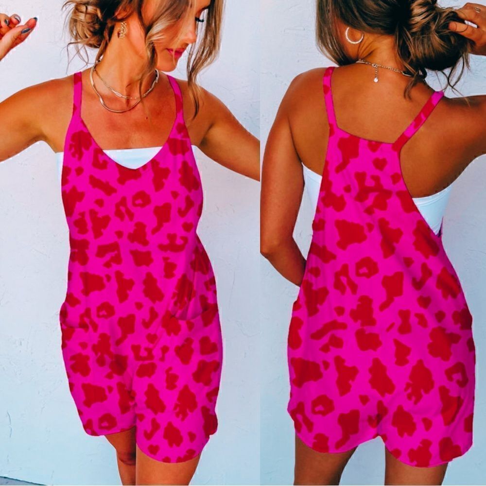 Pink and Red Leopard Print Romper